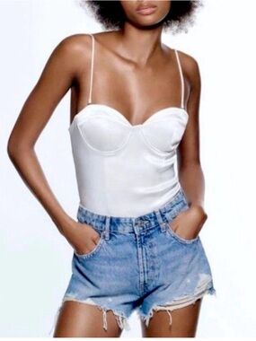 Zara White Satin Bustier Bodysuit